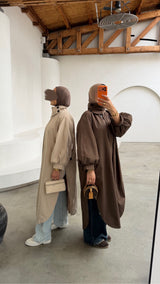 Oversized High Neck Coat Beige