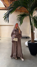 RUFFLE DRESS TAUPE