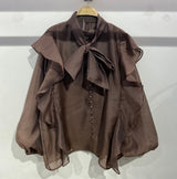 LIVIA RUFFLE BLOUSE BROWN