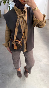 Naomi check blouse camel
