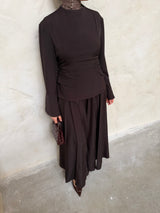 FLARED SKIRT AND TOP SET WITH POCKETS BROWN