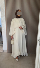 LONG SLEEVED CAPE DRESS ECRU