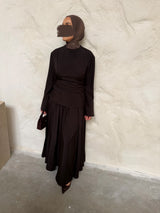 FLARED SKIRT AND TOP SET WITH POCKETS BROWN