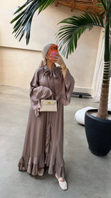RUFFLE DRESS TAUPE