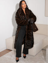 FAUX FUR LONG COAT CHOCO