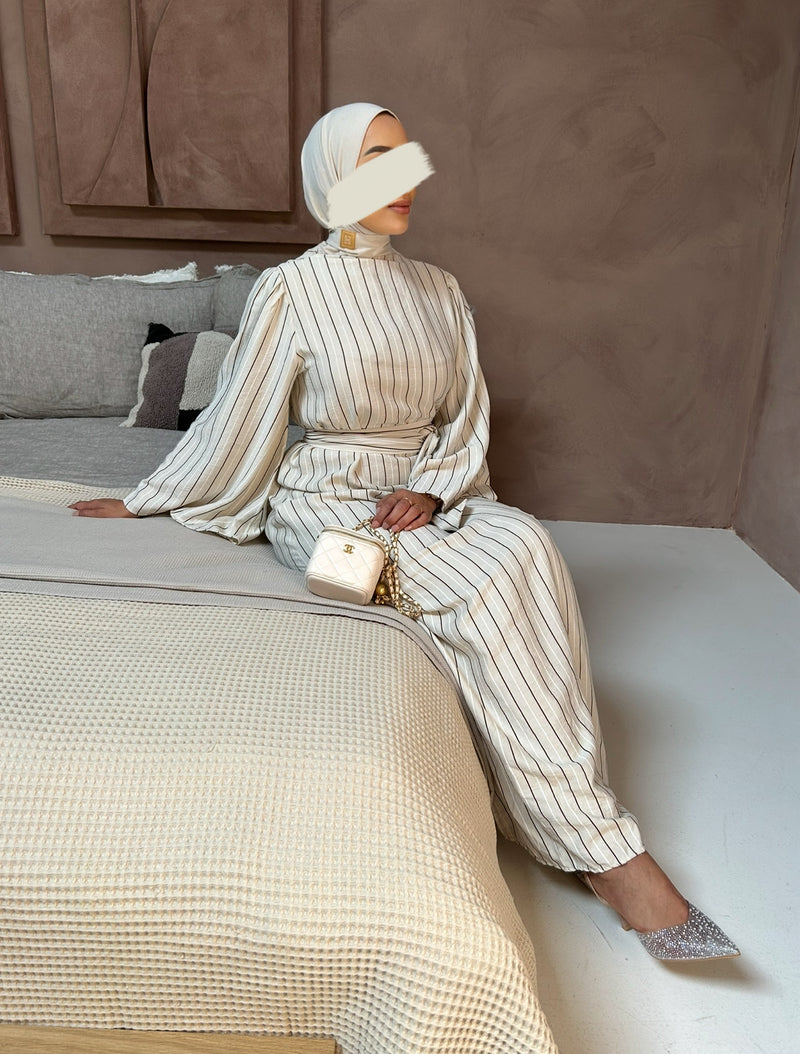LUNA STRIPE DRESS BEIGE