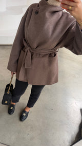 ASYMMETRIC WOOL COAT- TAUPE