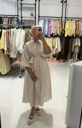 Balloon Sleeve Dress Beige