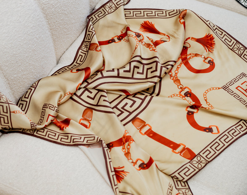 HANORA SIGNATURE SILK SCARF- MOCHA BROWN