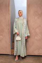 SLEEVELESS KIMONO SET WITH CAFTAN EFFECT GREEN