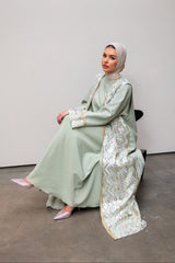 SLEEVELESS KIMONO SET WITH CAFTAN EFFECT GREEN