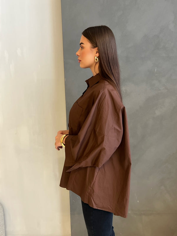 Oversized long blouse brown