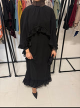 LONG SLEEVED CAPE DRESS BLACK