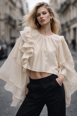 MINÉ RUFFLE TOP ECRU