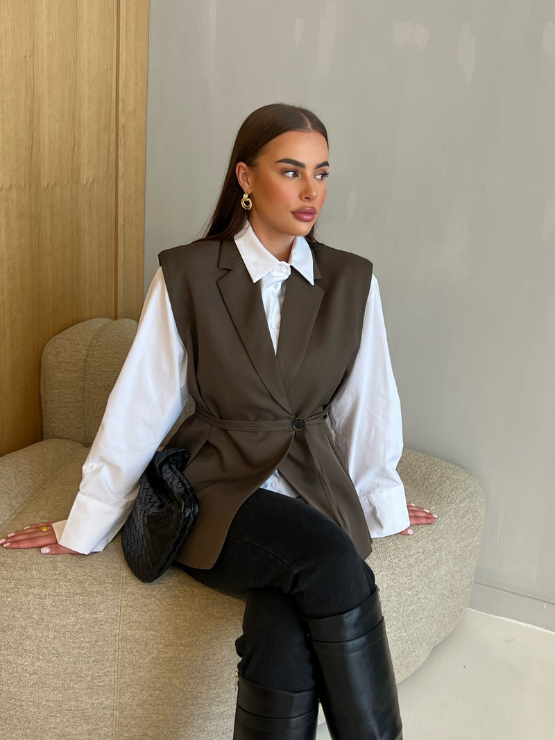 SLEEVELESS BLAZER BROWN