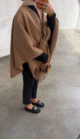 OVERSIZED FRINGE PONCHO- CAMEL