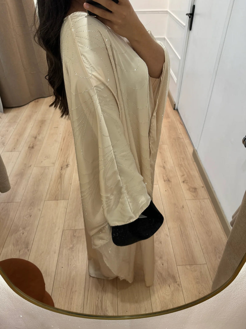 OVERSIZED STRASS ABAYA BEIGE (N08)