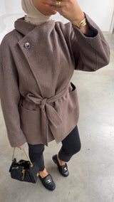 ASYMMETRIC WOOL COAT- TAUPE