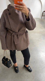 ASYMMETRIC WOOL COAT- TAUPE