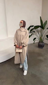 Oversized High Neck Coat Beige