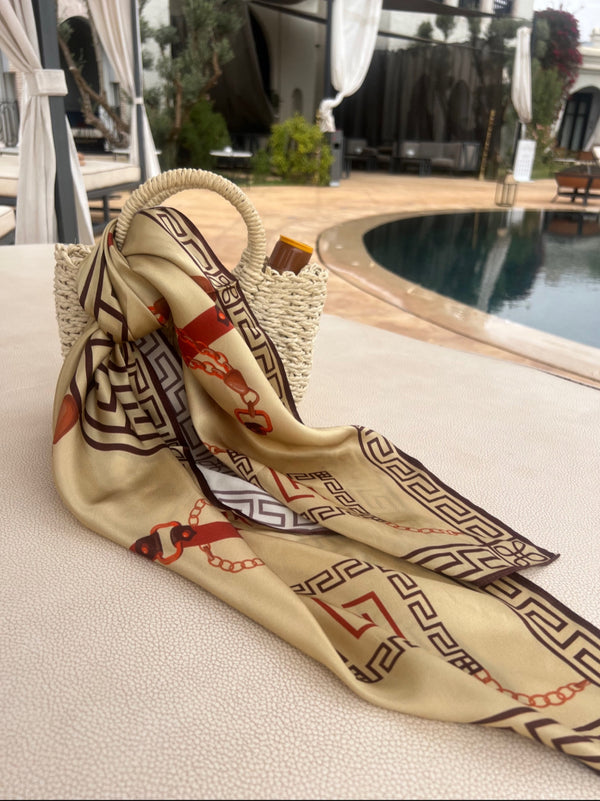 HANORA SIGNATURE SILK SCARF- MOCHA BROWN