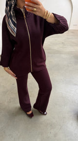 Ribbed Zip-Up Knit Set Purple