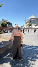 Detail satin skirt brown