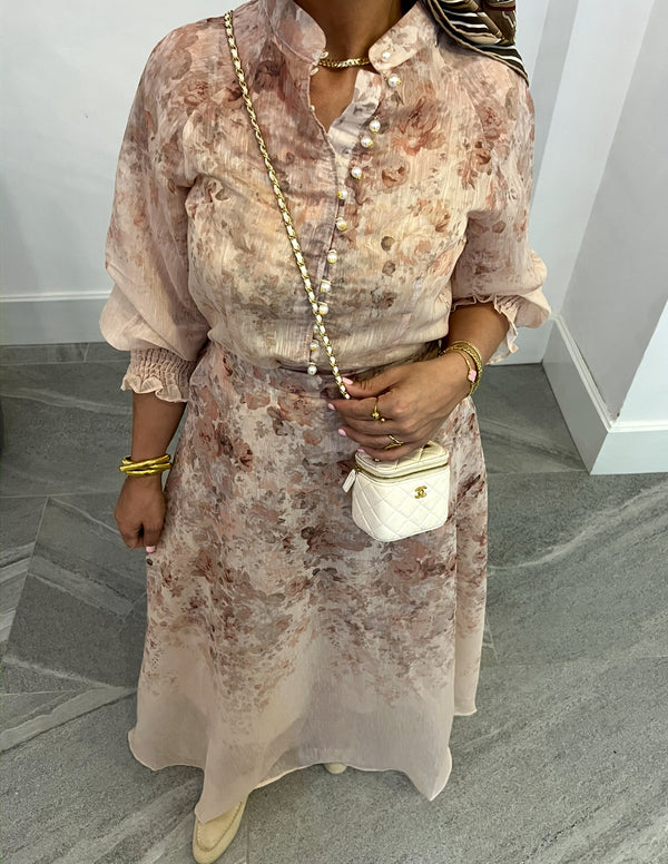 Floral Blouse & Skirt Set