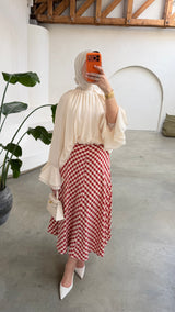 Checked Midi Skirt Red/Beige
