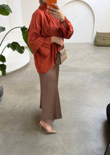 LINDA RUFFLE BLOUSE TERRACOTTA