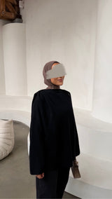 Draped Poncho Sweater Black