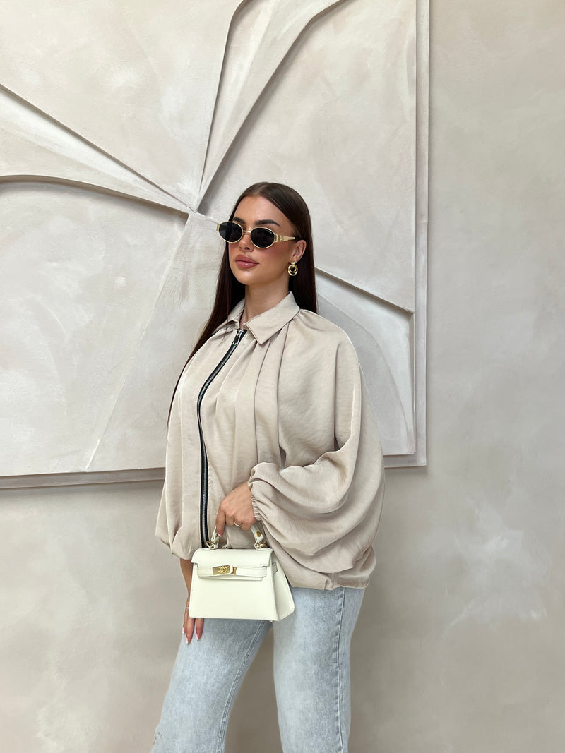 RIMA ZIPPER TOP BEIGE