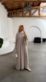 CHECKED DRESS TAUPE