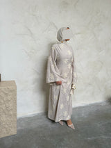 EMBROIDERED FLORAL DRESS BEIGE