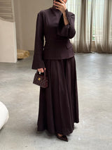 FLARED SKIRT AND TOP SET WITH POCKETS BROWN