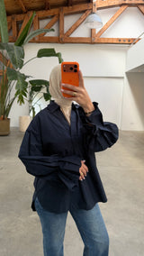 Elara ruffle blouse navy blue