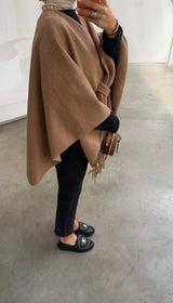 OVERSIZED FRINGE PONCHO- CAMEL