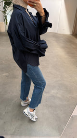 Elara ruffle blouse navy blue