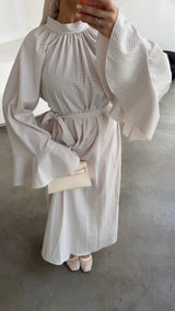 CHECKED DRESS BEIGE