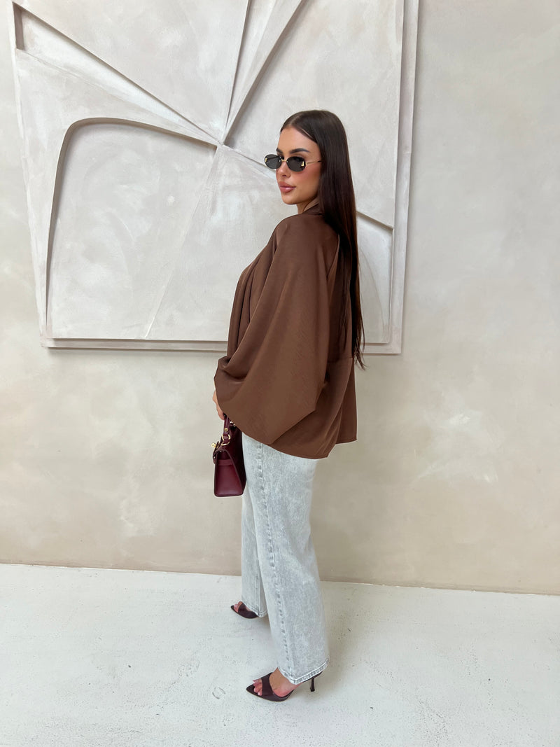 RIMA ZIPPER TOP BROWN