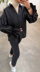 Elara ruffle blouse black