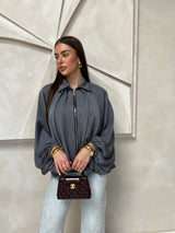 RIMA ZIPPER TOP GRAY