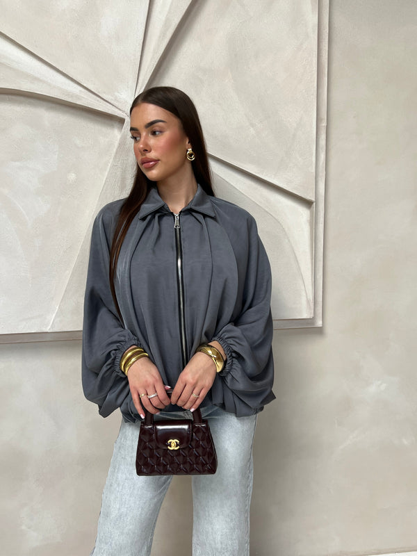 RIMA ZIPPER TOP GRAY