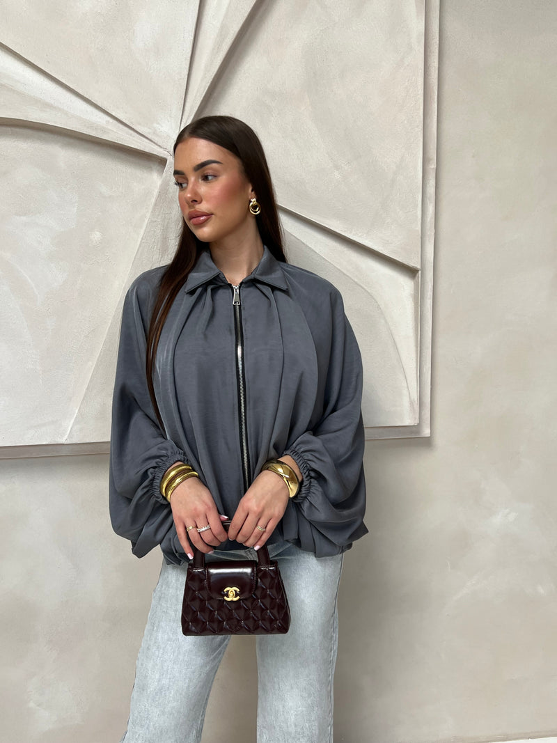 RIMA ZIPPER TOP GRAY