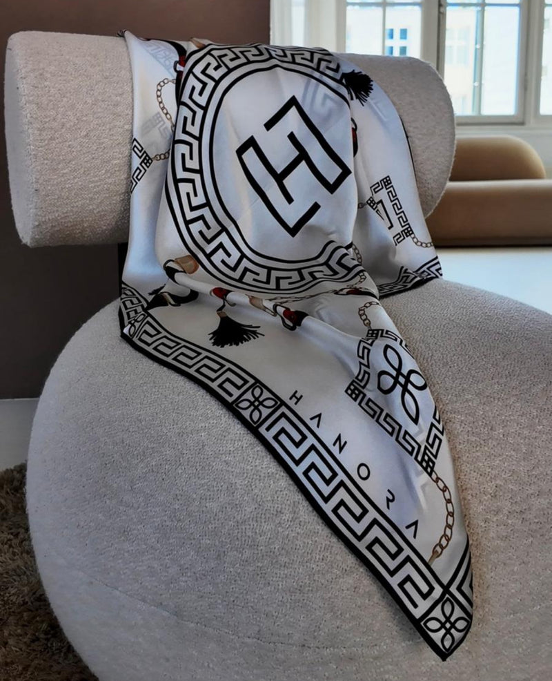 HANORA SIGNATURE SILK SCARF- CLASSIC BLACK