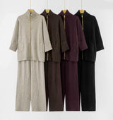 Ribbed Zip-Up Knit Set Black