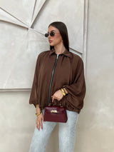 RIMA ZIPPER TOP BROWN