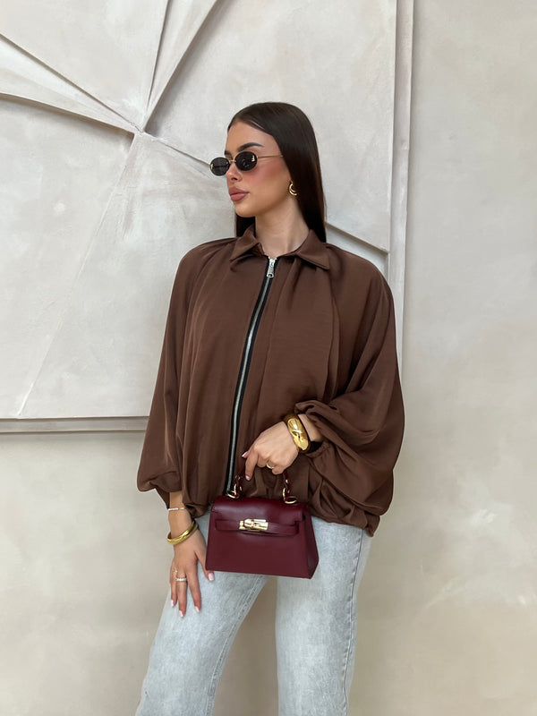 RIMA ZIPPER TOP BROWN