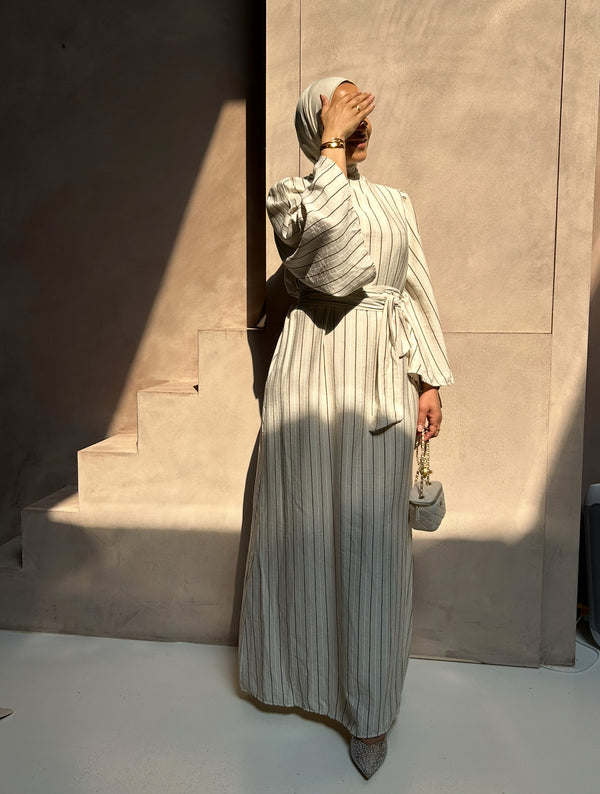 LUNA STRIPE DRESS BEIGE