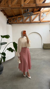 Checked Midi Skirt Red/Beige